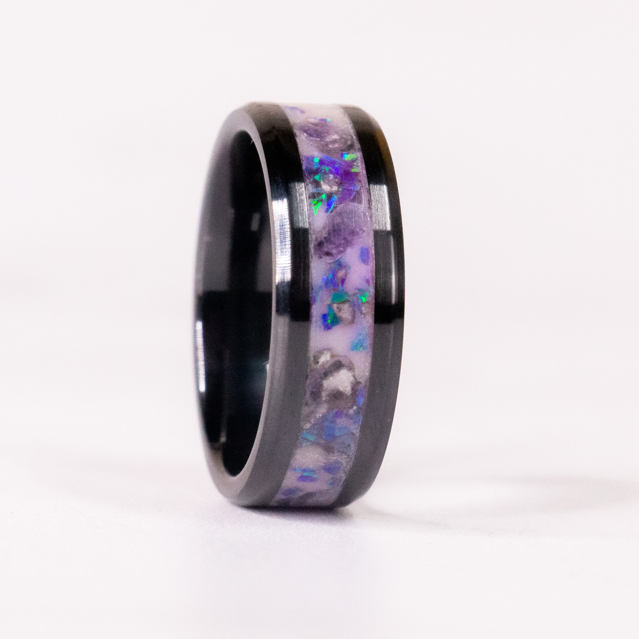Amethyst + Opal Energy - Black Ceramic Ring